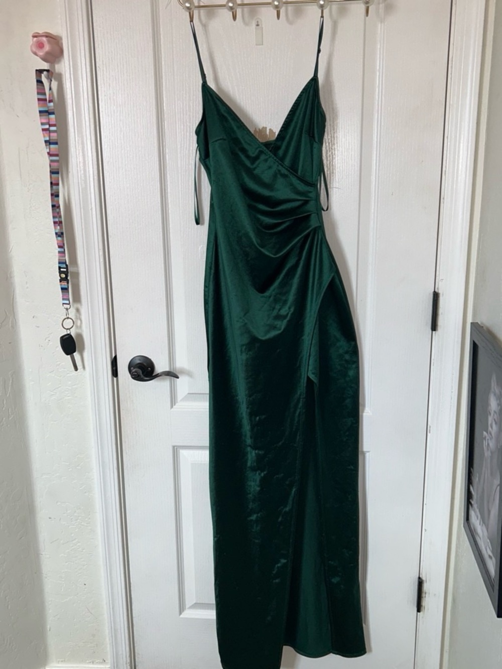 Emerald Green Satin Slip Dress for Women does have some snags